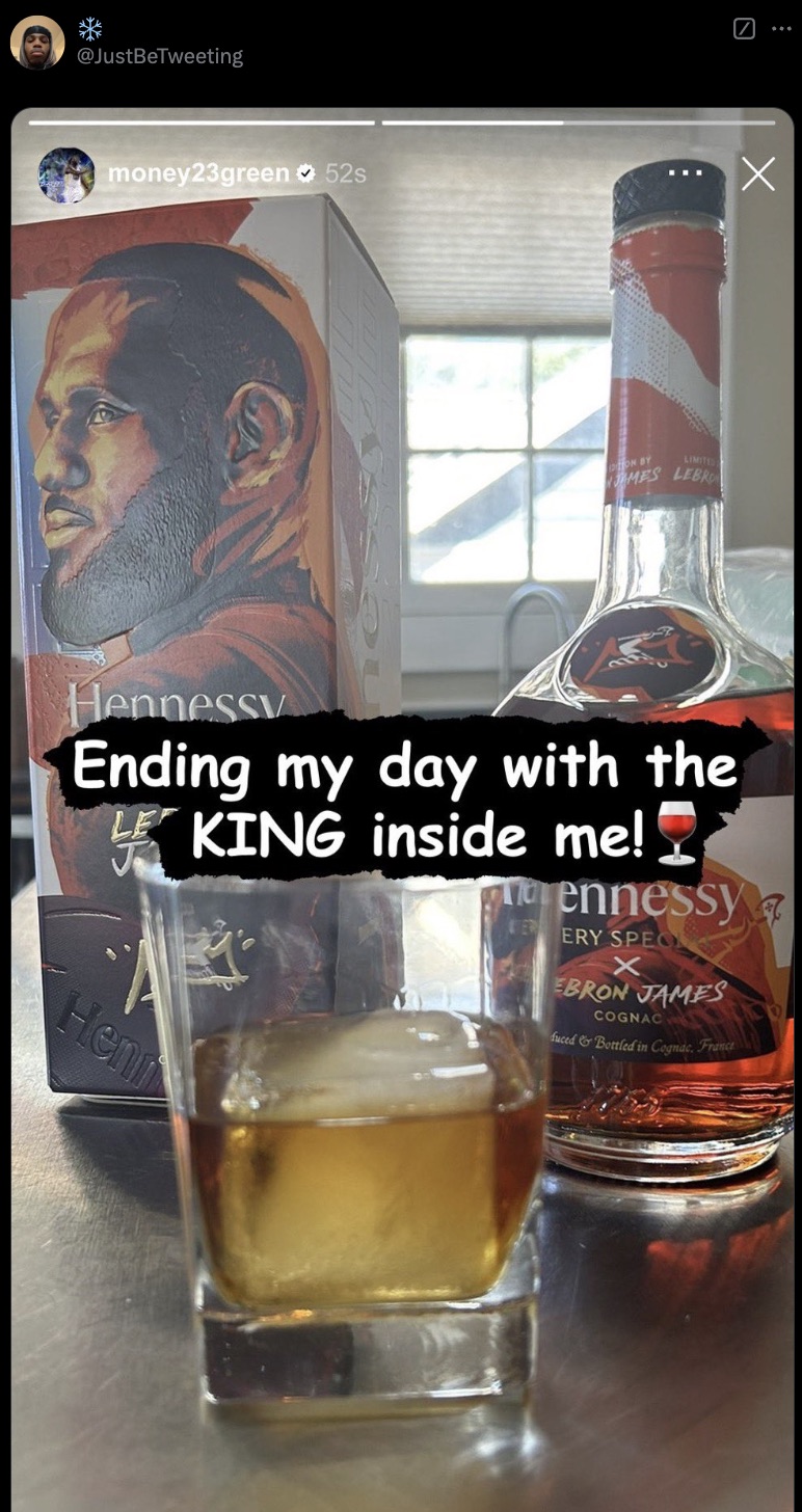 draymond green ending the day with the king inside me - money23green 52s On By Limited Mes Lebro Hennessy Ending my day with the Le King inside me! J Henn hennessy Ker Ery Spec Ebron James Cognac fuced & Bottled in Cognac, France